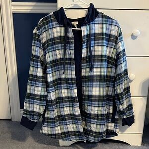 L.L. Bean Blue, Navy & Green Plaid Hooded Flannel